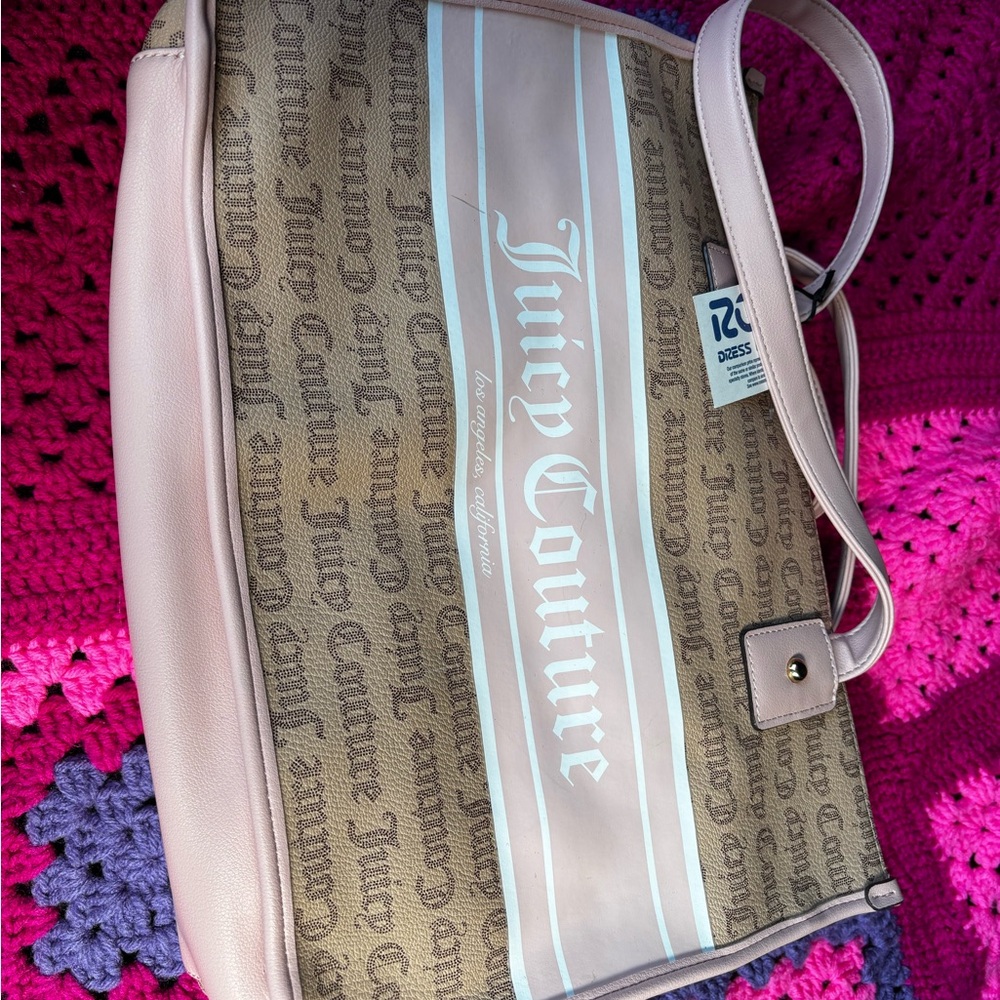 Juicy Couture Pink and Brown Tote with Monogram Pattern